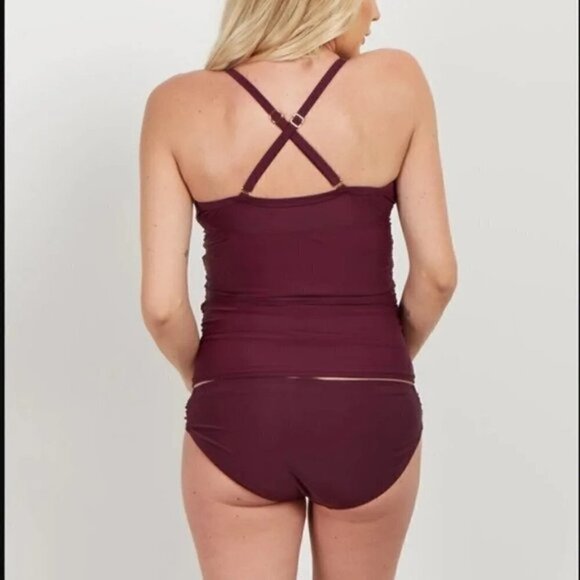 Pinkblush Maternity Plum Wrap Front Tankini + Bikini Bottoms Bathing Suit Set S - Picture 3 of 10